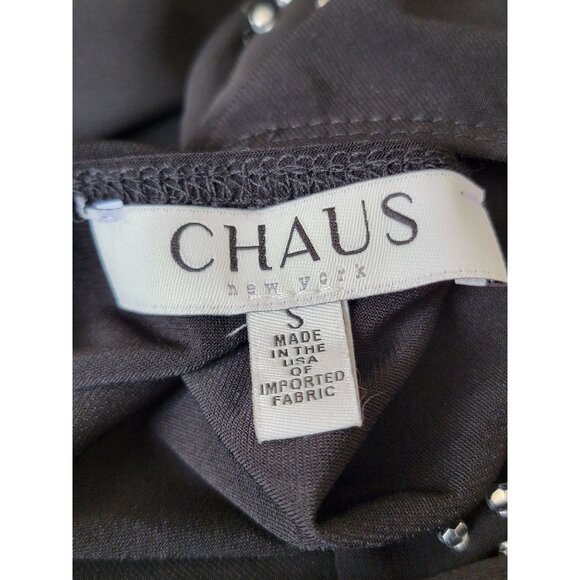 Chaus Womens Sheer Black Top With Rhinestone Embellishments - Picture 3 of 4